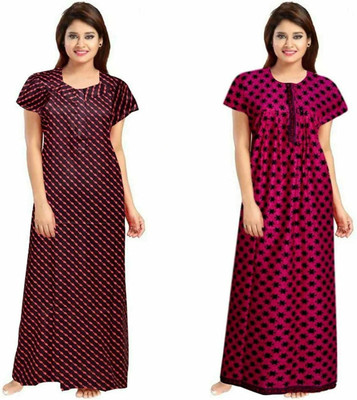 KBNBJ Women Nighty(Pink, Black)