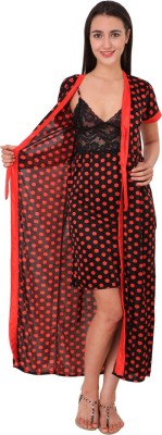 ABACADA'S GAJAB Women Nighty with Robe(Red, Black)