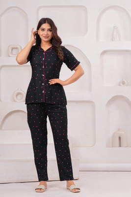Gothda feb Women Nighty Set(Black)