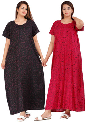 HOORAIN ENTERPRISES Women Nighty(Black, Pink)