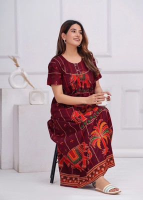 Fufufrog Women Nighty(Maroon)