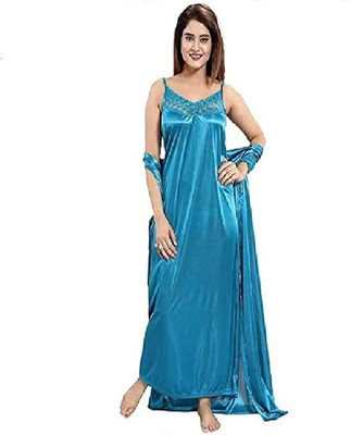 Lottahub Women Robe and Lingerie Set(Light Blue)
