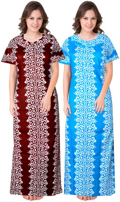 Trikuta Vaishno Women Nighty(Maroon, Blue)