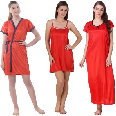 YUALIN CREATION Women Nighty Set(Red)