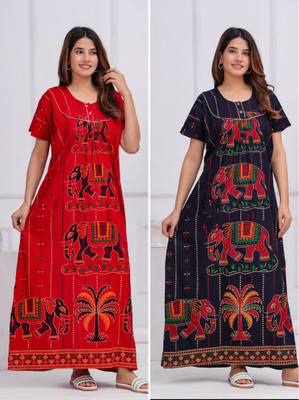 kastrax Women Nighty(Red, Dark Blue)