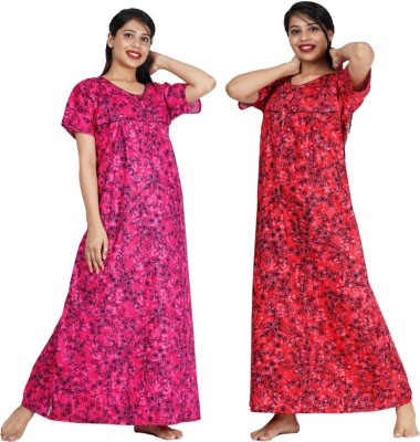 FAVNIC Women Nighty(Pink, Red)