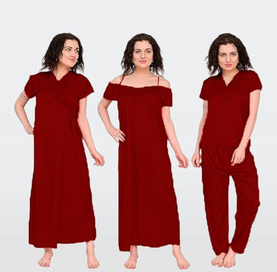 XPIOX Women Nightdress(Maroon)