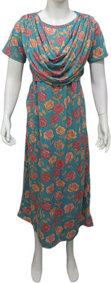 Yazh Women Maternity/Nursing Nighty(Blue)