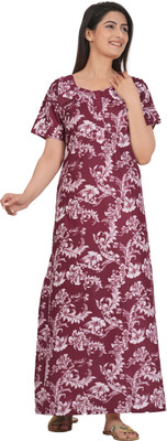 AakarShana Women Nightdress(Maroon, White)