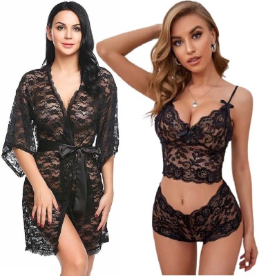 IyaraCollection Women Nighty Set(Black, Black)