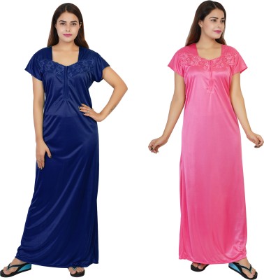 REN STAR Women Nighty Set(Blue, Pink)