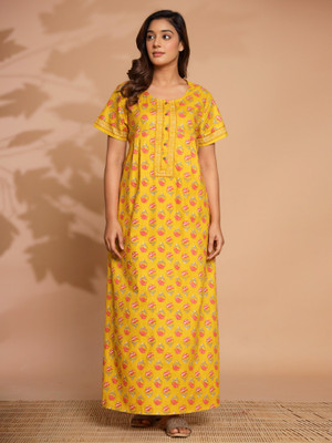 NIHSAMAH Women Nightdress(Yellow)
