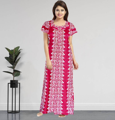 Saicreation Women Nighty(Pink, White)