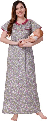 Mannat Women Maternity/Nursing Nighty(Grey)