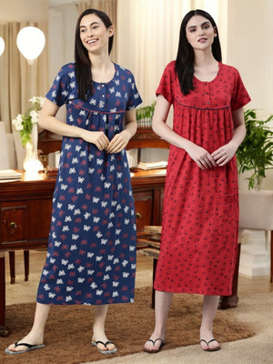 Kryptic Women Nightdress(Dark Blue, Red)