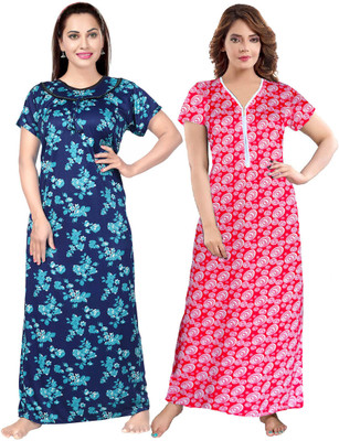 Hans Crafted Women Nighty(Blue, Pink)