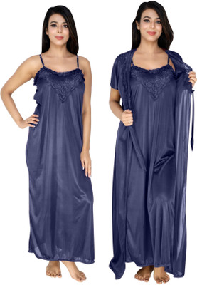 Fetify Women Nighty with Robe(Blue)