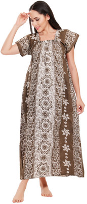 Zionity Women Nighty(Brown, White)