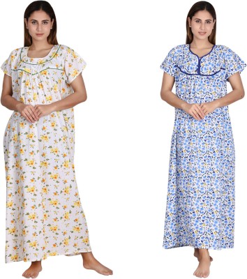 Taausha Women Nighty(Yellow, Blue)