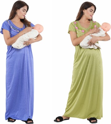 JECCEFASHION Women Maternity/Nursing Nighty(Blue, Green)