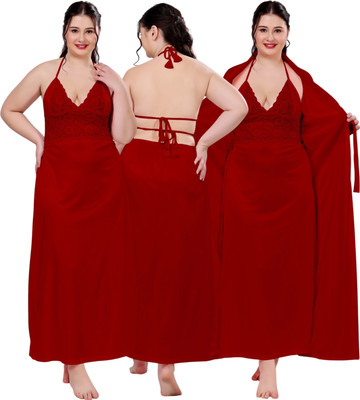 THUMKA Women Nighty with Robe(Maroon)