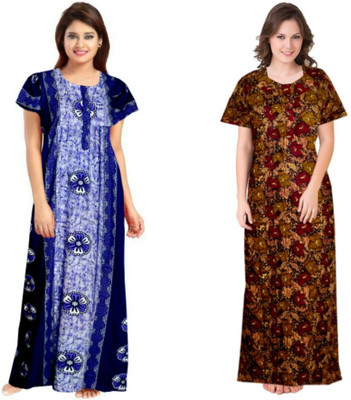 DreamBe Women Nighty(Brown, Blue)