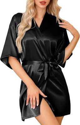 Ananth Black Small Bath Robe(1bath rope, For: Women, Black)