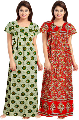 zalya Women Nighty(Green, Red)