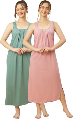 GANIX FASHION THAT DEFINE YOU Women Nightdress(Green, Pink)