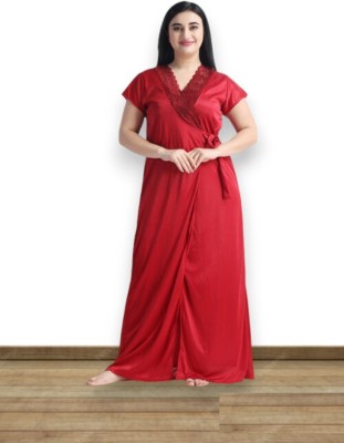 Dreamy Drapes Women Nighty with Robe(Maroon)