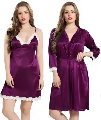 Endrilla Women Nighty with Robe(Purple)