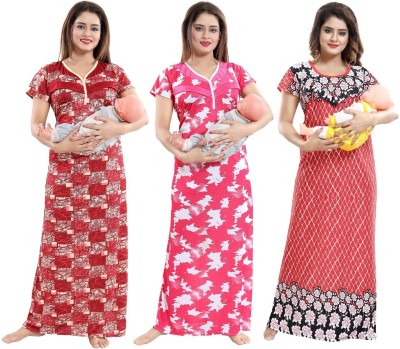 Fabme Women Maternity/Nursing Nighty(Red, Pink, Red)