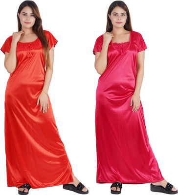 NACNO Women Nighty(Red, Pink)
