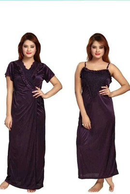 HouseOfCommon Women Nighty with Robe(Purple)