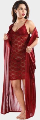 ovida Women Nighty with Robe(Maroon)