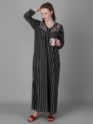 Robecult Women Nighty(Black, Grey)