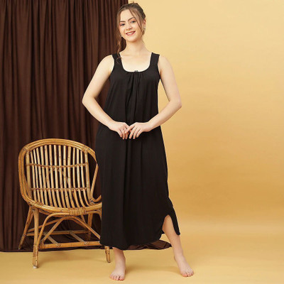 GANIX FASHION THAT DEFINE YOU Women Nightdress(Black)
