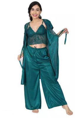 Vasucom Women Nighty with Robe(Green)