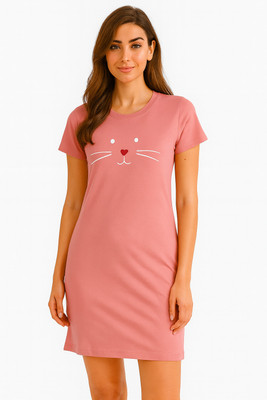 Lipshe Cartoon Women Round Neck Pink T-Shirt