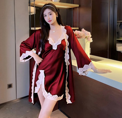 rani industries Women Nighty with Robe(Maroon)