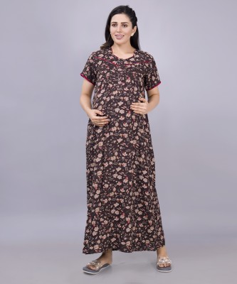 mamma's maternity Women Maternity/Nursing Nighty(Brown)