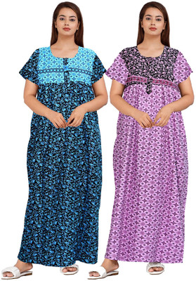 Savicreation Women Nighty Set(Purple, Blue)