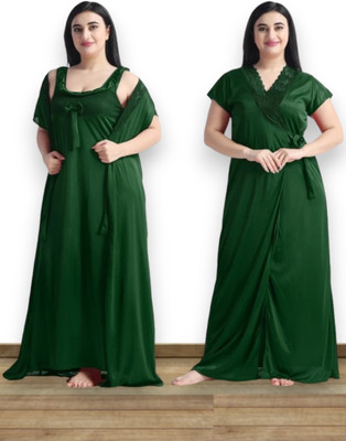 Nw Naughty Wish Women Nighty with Robe(Dark Green)