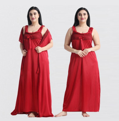 Nw Naughty Wish Women Nighty with Robe(Red)