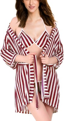 Xs and Os Women Robe and Lingerie Set(Maroon)