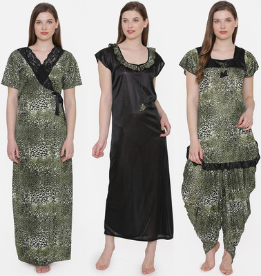 ROWENA Women Animal Print Green Night Suit Set