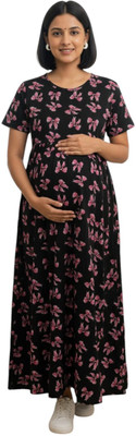 Juana Women Maternity/Nursing Nighty(Black, Pink)