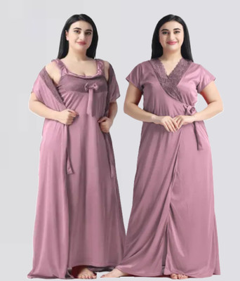 LEDELAV Women Nighty with Robe(Dark Blue)