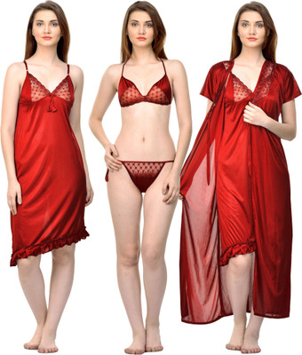 ROWENA Women Nighty Set(Red)