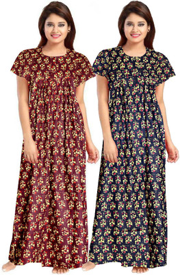 Hans Craft Women Nighty Set(Red, Blue)